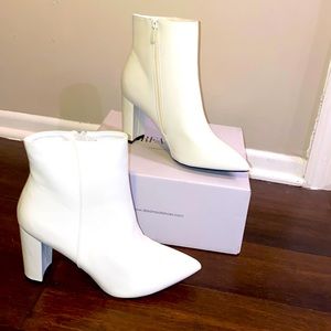 white zip up booties with heel
